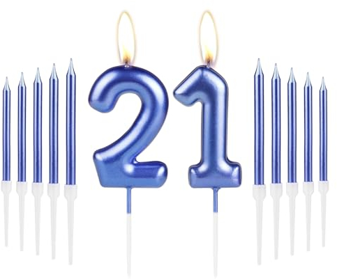 Royal Blue Happy 21st Birthday Candles Set, Number 21 Candle, Party Cake Toppers for Girl Boy Women Men, Birthday Decorations, Wedding Anniversary