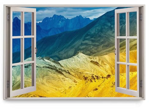 Paul Sinus Wandbild 120x80cm Fensterbild Berge Blau Orange Sonnenlicht Gebirge Natur