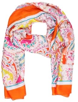 QUEEN HELENA Leichter eleganter Schal Schal lässig bunt mit Muster Damen SC13, SC13-1 Orange, Einheitsgröße