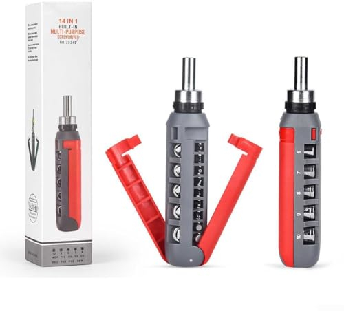 YUANGANG 14-in-1 Multi-Winkel-Ratschen-Schraubendreher-Set, Drei-Wege-Ratschen-Design, 180-Grad-Drehung, Rot