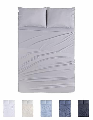 Todocama Juego de Sábanas de 4 Piezas - 4002 - Sábana Bajera Ajustable - Encimera - Dos Fundas de Almohada de 50x80cm (Cama 90x190/200 cm, Gris Claro)