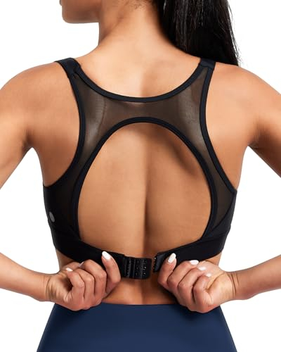 QUEENlEKE Sport-BH Starken Halt für Damen,Shock Absorber,Racerback,in GroBen GröBen mit Gekreuztem Rucken,Ideal für Fitness, Laufen, Joggen und Yoga L Schwarz