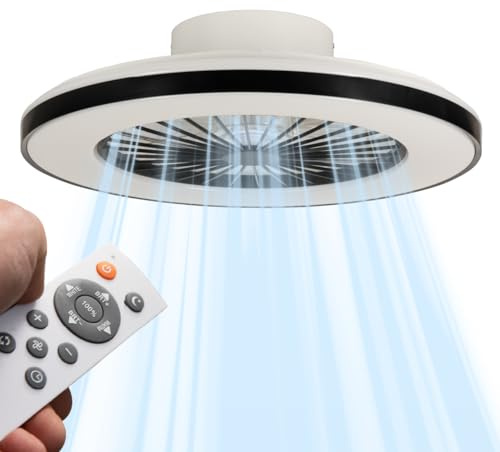 LED's light Deckenventilator mit Licht 55W dimmbar CCT 48cm schwarz-weiss