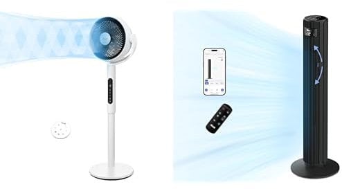 Levoit 20dB Quiet Pedestal Fans for Bedroom, Smart Silent Tower Fan 42Inch, 7.9m/s Powerful Electric Cooling Fan for Bedroom
