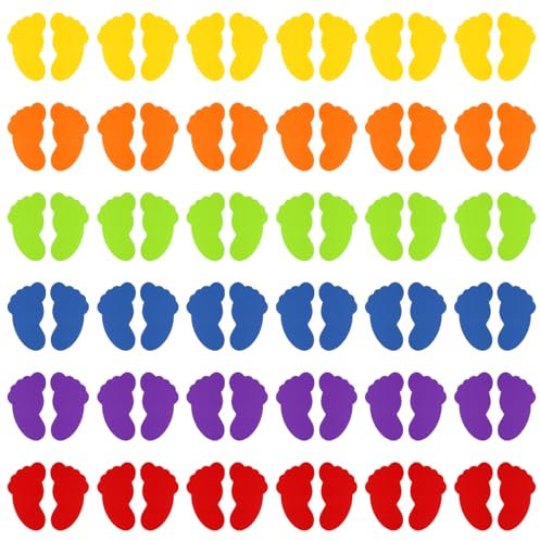 PATIKIL Foot Shaped Carpet Markers, 72pcs (36pairs) Nylon Floor Spots Markers Colorful Hook and Loop Marker Dots for Classroom Teacher Supplies, 6 Color