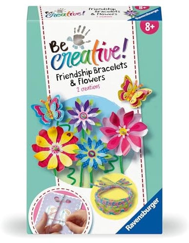 Ravensburger BeCreative 23963 - Bastelset Freundschaftsbändchen & Blumen, DIY Schmuck basteln für Kinder ab 8 Jahren - Geburtstagsgeschenke, Deko selber basteln