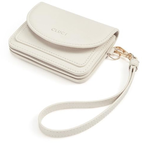 CLUCI Geldbörse Damen Klein Leder, Mini Portemonnaie, Slim Wallet for Women, Kartenetui mit Armband Kartenhalter Portmonee (Beige)