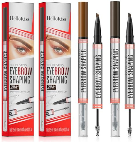 TAIHOBO Augenbrauenstift Härchenzeichnung, 2 Stück Eyebrow Pencil mit 4 Gabelspitze, 2 in 1 Dual-Ended Microblading Augenbrauenstift Wasserfest, Dunkelbraun und Hellbraun