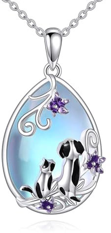 Hund Kette für Damen Sterling Silber Hund Schmuck Katze Kette Mondstein Anhänger Kette Katze Geschenke für Damen