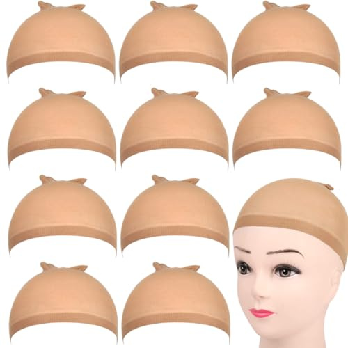 Wig Cap, 10 Stück Perücke Kappen Caps Nylon Haarnetz Dehnbare, Haarnetz Nylon, Elastische Atmungsaktive Haarnetz für Perücken, Wig Caps Perückenkappe Set, Elastische Netz Perückennetz, Nude