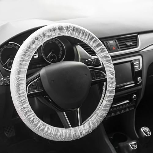 SCUARI Einweg-Lenkradabdeckungen, Autozubehör, transparenter Lenkradbezug, Kunststoff-Lenkradbezug, Lenkradschutz mit elastischen Rändern für Auto (durchscheinend, 50 Stück)