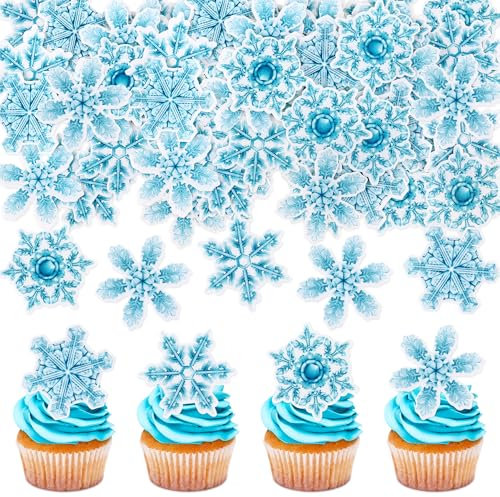 Blumomon 40 Stück Essbare Merry Christmas Cupcake Topper Essbare Winter Schneeflocken Weihnachts kuchen Dekoration Weihnachtsfeier Feiertagsbedarf