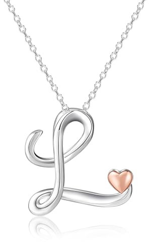 Mesovor Silber Anfänglich Kette für Damen, Halskette mit Buchstaben Namens Anhänger und Herz aus Roségold, Schmuck Geschenke, 50 cm Kette (Buchstabe-L)