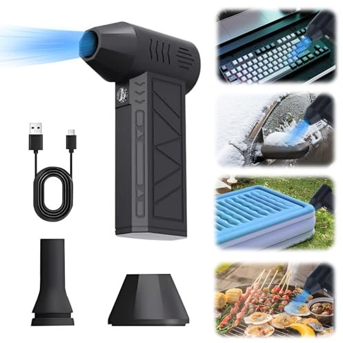 Portable Compressed Air Duster Cleaner for PC, Mini Turbo Fan Car Dryer Air Blower, Hand Held Rechargeable Electronics Jet Air Dusters for Cleaning Keyboard Laptop Cars Home 4 Speeds with 10 Brushes
