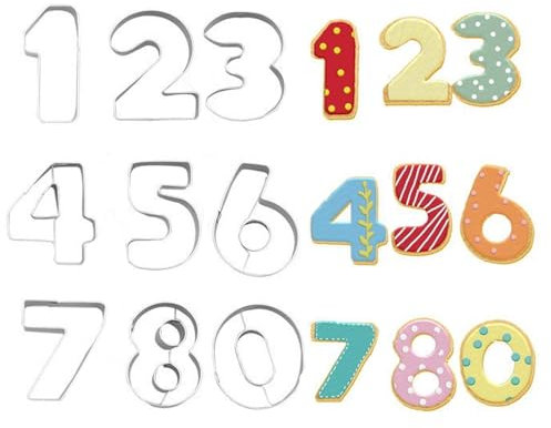 Zahlen Ausstecher, 9 Stück Ausstechformen Zahlen 0-9, Edelstahl Digitaler Keksausstecher, Fondant Cookie Cutter, DIY Backform Zahlen, Schulanfang Ausstechform, Kuchen Kekse Ausstechform