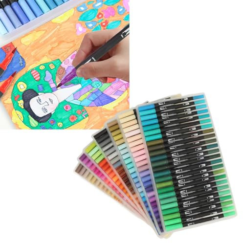 Brrnoo Farbmarker, Feine Spitzen, Aquarellstifte, Marker für Malbücher, Kunstmarker, Doppelpinsel-Markierungsstifte, Zeichnen, Malen, Färben, Schreiben
