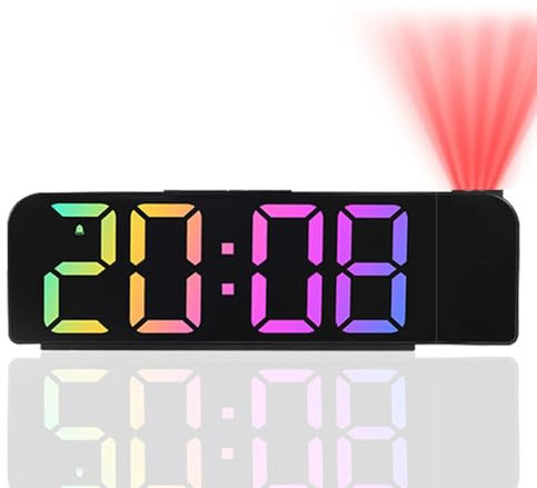 Kimroxi LED Colorful Projection Alarm Clocks Digital Bedside Projector Clock with Temperature, Snooze, Adjustable Brightness, 12/24H for Bedroom Home Office(Adapter Not Included)