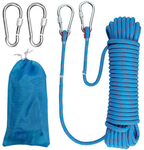 Cuerda de escalada de 10 mm, cuerda de seguridad de 10 m, cuerda de escalada estática para exteriores, cuerda de rescate con 2 mosquetones, para trabajar en altura, escalera de fuego, rappel,