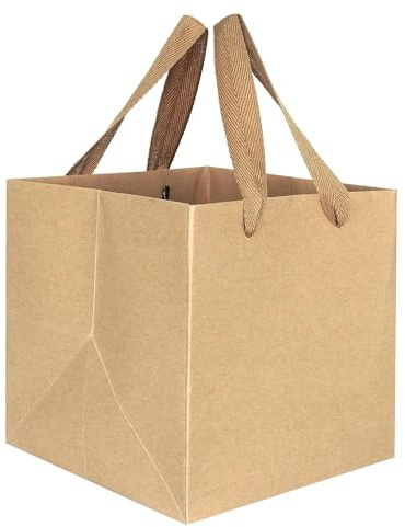 IN JOOYAA Braune Geschenktüten Papier 10 Stück Klein Geschenktüte Quadratisch mit Henkel Geschenk Papiertüten 15 x 15 x 15 cm