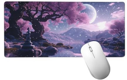 Moon Mouse Pad 500 X 250 X 3 MM Extended Large Mouse Mat Tree, Stitched Edges Mousepad, Non-Slip Rubber Base, Keyboard Pad, Gaming Mouse Pad XXL, for PC, Laptop, Office Desk Accessories, Gifts H-834