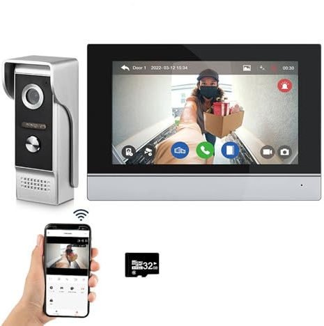 Sistema de intercomunicación de vídeo por cable Tuya WiFi 7 pulgadas de pantalla táctil 1080P timbre de la puerta inteligente Tuya APP Intercom Kit 2 desbloqueo de la puerta (1 Timbre+1 Monitor)