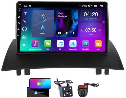 Radio con GPS y Android 13 ZCRKEJI para Renault Megane 2 (2002-2009) - Carplay Android Auto - Pantalla táctil de 9 Pulgadas, Radio FM, Am, RDS, DSP, 4G, WiFi, Controles en el Volante y cámara de resp