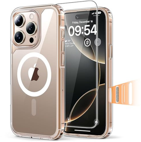 TAURI - Funda 3 en 1 para iPhone 16 Pro de 6,3 pulgadas con protector de pantalla de cristal y control de cámara, compatible con MagSafe, antiamarilleo, resistente a los golpes, magnética