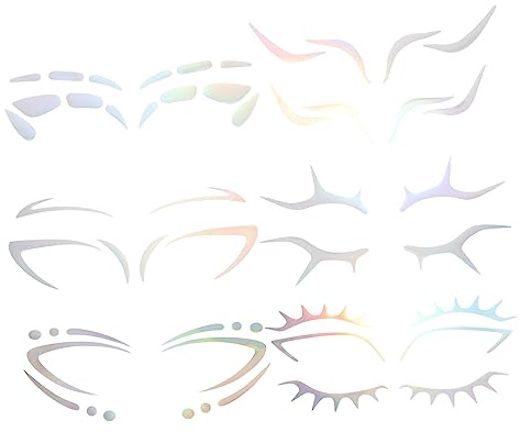 OATIPHO 6 Stück-pack Eyeliner Aufkleber und Temporäre Augentattoos mit Selbstbräuner Bürste Papiermaterial und Hautfreundlichem Kleber für Halloween und Karneval Makeup Zufälliger Stil