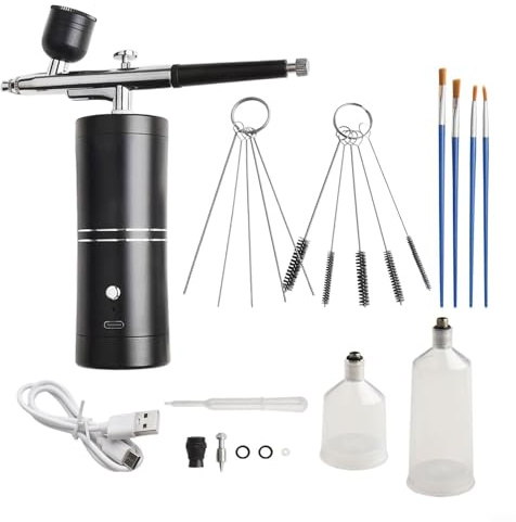 EffiFish Kit aérographe portable sans fil, avec compresseur de pression variable pour peinture de voiture, moto, peinture sur ongles (noir C)
