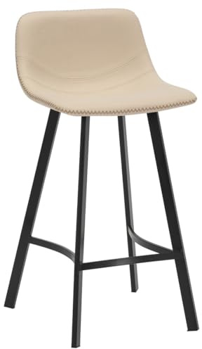 Lamboro Antico Faux Leather Kitchen Bar Stool, Matt Black Fixed Height Legs With Footrest, Breakfast & Home Bar Stool - Cream