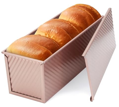 VINATO Brotbackformen Toast Brot (32x12x11,5 cm) Großausführung für 1000 g Teig aus Kohlenstoffstahl mit antihaftbeschichtetem Deckel - Ideal für Toast und Brotbacken