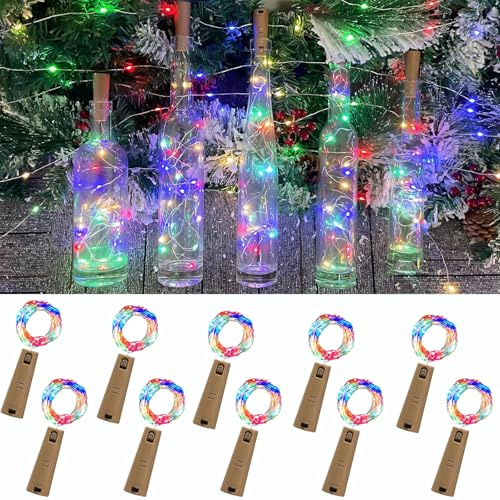 YUYWWAN 10 Stück Flaschenlichterkette Korken 2M 20LED Korken Lichterkette für Flaschen Flaschenlichter für Flasche DIY, Weihnachten, Hochzeit (Bunte)