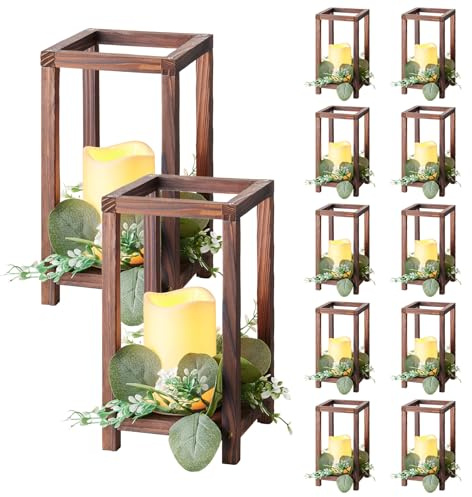 VEVOR Set Centrotavola Lanterna in Legno 12 Pezzi Portacandele Lanterna in Legno Candele LED Senza Fiamma, Ghirlande di Foglie di Eucalipto per Decorazioni da Tavolo Carico 6,08 kg per Matrimoni