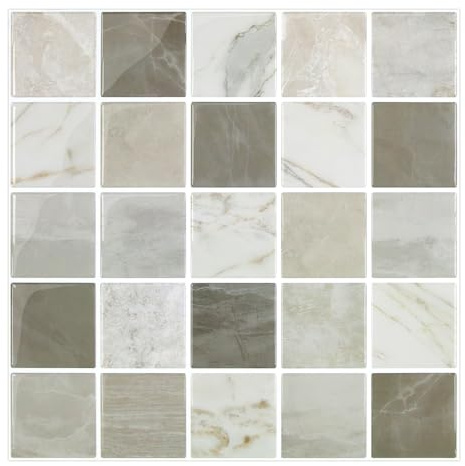 Commomy Gruesas Azulejos Adhesivos Cocina Mosaico Vintage, 10-Piezas, 30.5 x 30.5cm, Baldosa Vinilo Cocina Pared Autoadhesivos 3D, Salpicadero Adhesivas para Pared Cocina Baño y Metro