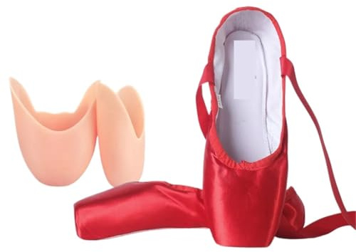 Ballettschläppchen Satin Ballerina Ballett Spitzenschuhe Kind Erwachsene Ballettschuhe mit Bändern Üben Schuhe elegant for Mädchen Frauen Tanz(Red,32)