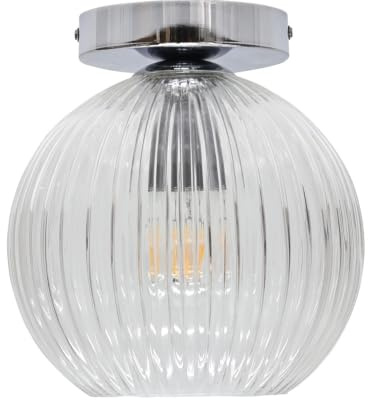 Betchley - Clear Ribbed Glass Globe Chrome Ceiling Light Fitting