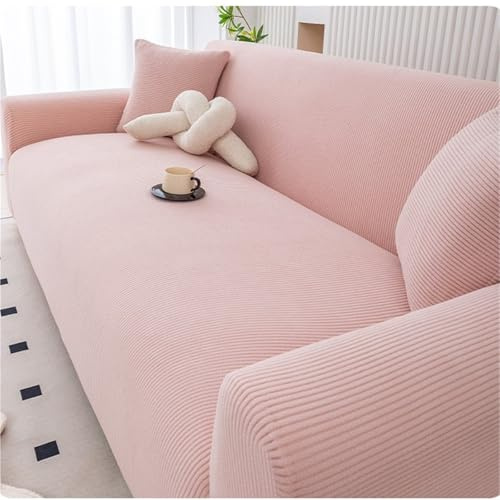 NEPHRA Hochelastischer Sofa bezug, Wasserdichter Sofabezug aus Cord, Rutschfester Couch Überzug und Sofa Cover für Wohnzimmer mit Hunden und Katzen(Pink,90-140 cm)
