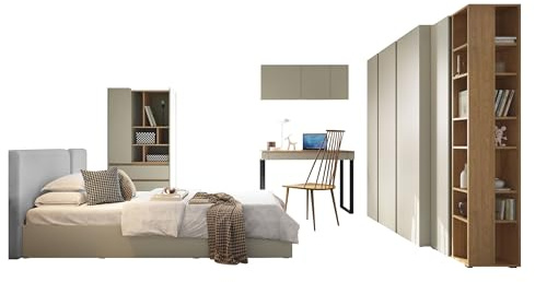 Mirjan24 Jugendzimmer Möbel Set Lonitz II, 4-teilig, Komplettzimmer mit Jugendbett 90x200, Schreibtisch universell, Kommode & Wandregal (Eucalyptus/Eiche Baltic Dune + Portland Ash)