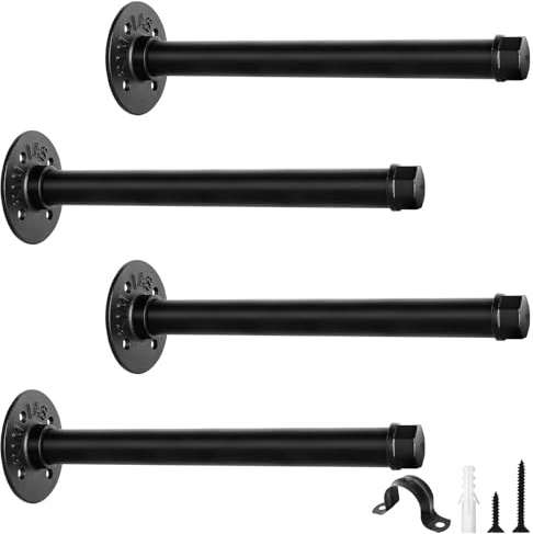 scicent 4 Pack Scaffold Board Shelf Brackets, Pipe Shelf Bracket 50KG Capacity, Industrial Shelf Bracket, Clothes Rack, Wall Mounted Clothes Rail (Black 25cm)
