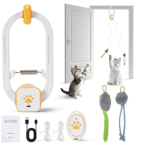 CaeliMuse Door Hanging Cat Toys Interactive for Indoor,Automatic Cat Enrichment Toys with Remote,Smart USB Rechargeable Auto Cat Toy for Exercise & Fun,2 Motion Modes,Self Play Hunting Toy