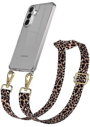 EAZY CASE Handykette - Verstellbares Taschenband kompatibel mit Galaxy S26 Plus, Schulterriemen, Handykordel mit Silikon Hülle, Umhängetasche, Leo - Schwarz Braun Gold