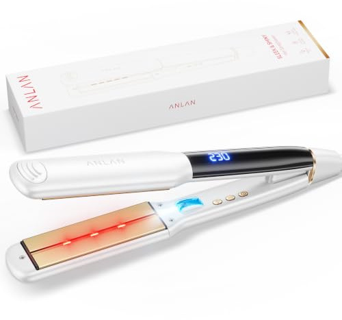 ANLAN Plancha de pelo iónica con luz roja, placas cerámicas flotantes 3D de 36 mm, Rápido 15s, 14 niveles, pantalla LCD, profesional e inteligente