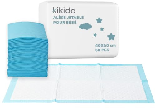 Kikido Engångs skötunderlägg 40x60 cm - 50 st Absorberande engångsunderlägg - Absorberande skötunderlägg för nyfödda - mjuka, absorberande och vattentäta - Skötunderlägg för baby 60x40 cm