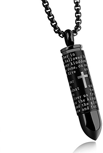 bigsoho Edelstahl Halskette Kreuz Patrone Hülle Herren Anhänger mit 55cm Kette - Farbe Schwarz