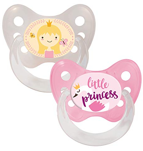 dentistar Silikon Schnuller 2er-Set – Größe 2, 6-14 Monate – Zahn- & kieferfreundlicher Nuckel mit Dental-Stufe – BPA-frei – Made in Germany - Prinzessin