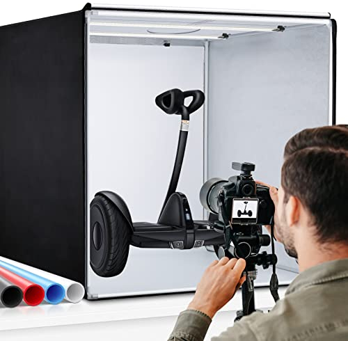 Photobox Fotostudio, 80x80x80 cm Tragbares faltbares Fotolichtbox Lichtzelt mit 2 LED Beleuchtung Hoher CRI95 +,4 Hintergründe 1 Farbfilter Lichtwürfel für die Produktfotografie Fotostudio Set