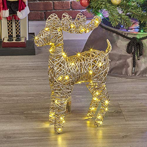 URBNLIVING - Reno de luces LED de 45 cm, decoración luminosa de Navidad, este adorno funciona con 3 pilas AA