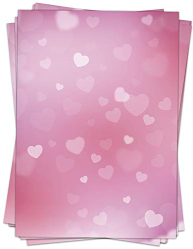 50 Blatt Briefpapier (A4) | Rosa Herzen | Motivpapier | edles Design Papier | beidseitig bedruckt | Bastelpapier | 90 g/m²