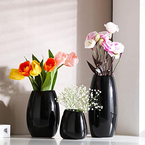Keramik Vase 3er Set Schwarz Blumenvase für Wohnkultur, Moderne Dekorative Vase für Blumen Vasen für Yor Ideale Regaldekor/Tisch/Wohnzimmer/Küche/Büro - Schwarz