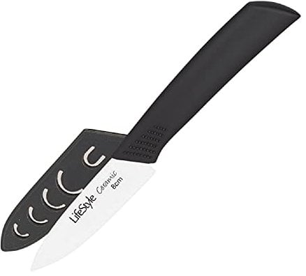 Tradineur Couteau éplucheur en céramique 18 cm, lame 8 cm, oxyde de zirconium, inoxydable, coupe parfaite des fruits, légumes, viandes, passe au lave-vaisselle